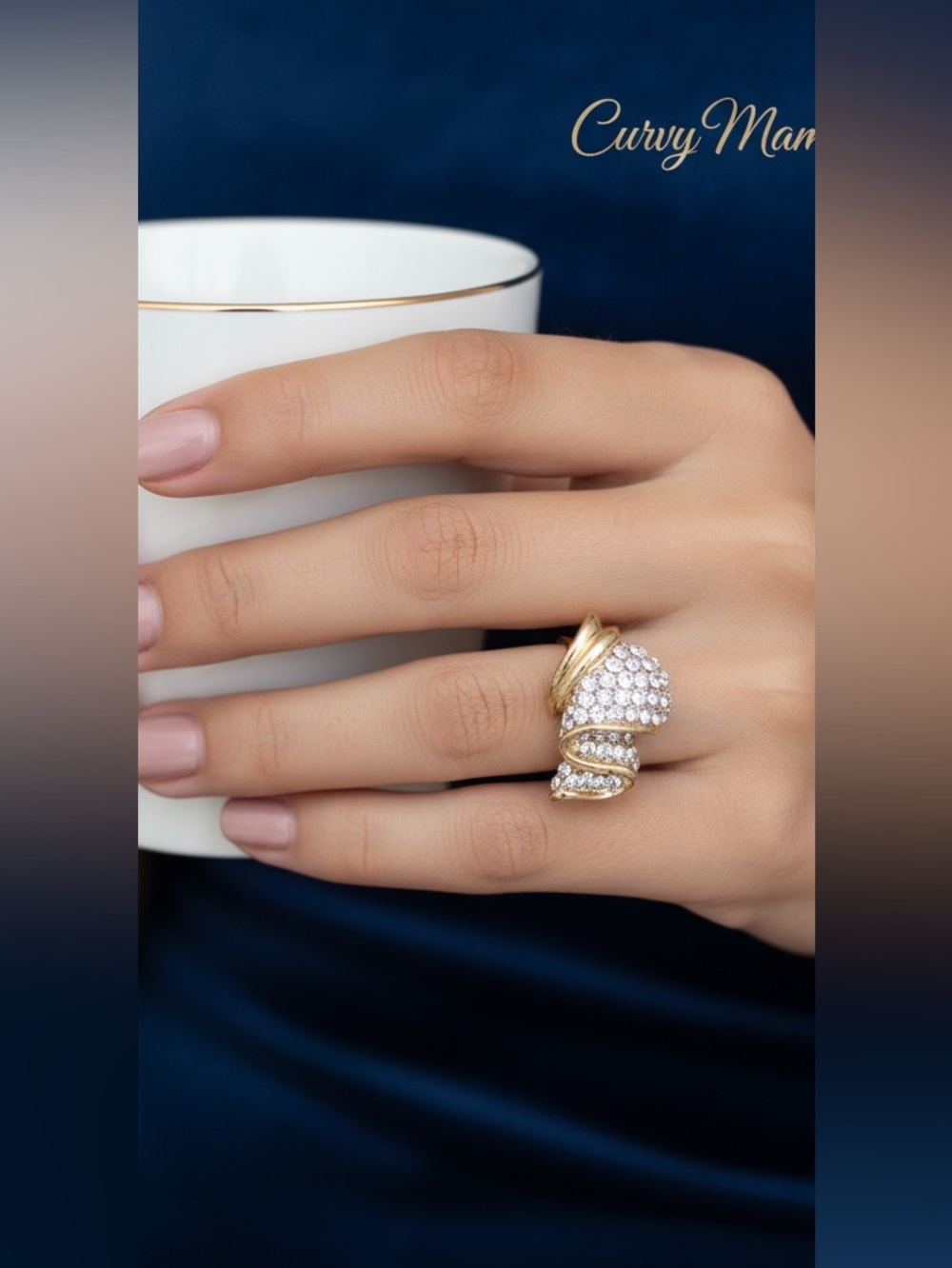 Gold and Clear Crystal Swirl Ring -adjustable - Picture 4 of 4